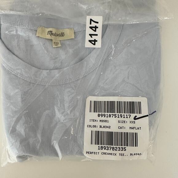 NEW Madewell Cotton Perfect Crewneck Tee Shirt Cotton Basics Light Blue XXS - Picture 9 of 9
